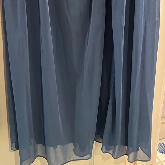 David's Bridal - Crisscross Off-the-Shoulder Mesh Dress - Steel Blue, Size 6 - Picture 8 of 10